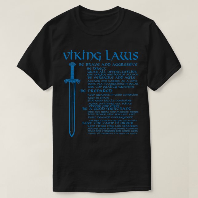 Viking Laws Skandinavische Krieger Schwert Blau T-Shirt (Design vorne)