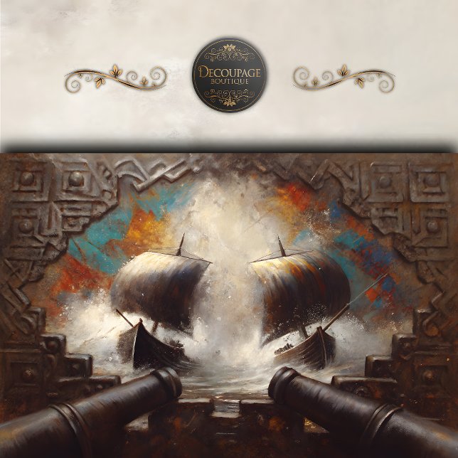 Viking Longship Battle Decoupage Seidenpapier (Viking Longship Battle Decoupage Tissue Paper)