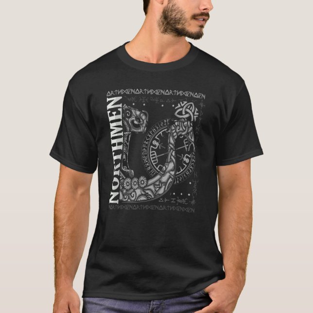 Viking Norseman Boat Runes Odins Hammer Norse Com T-Shirt (Vorderseite)