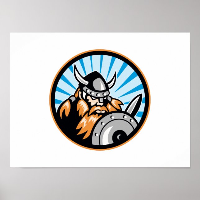 Viking Raider Barbarian Warrior Retro Poster (Vorne)