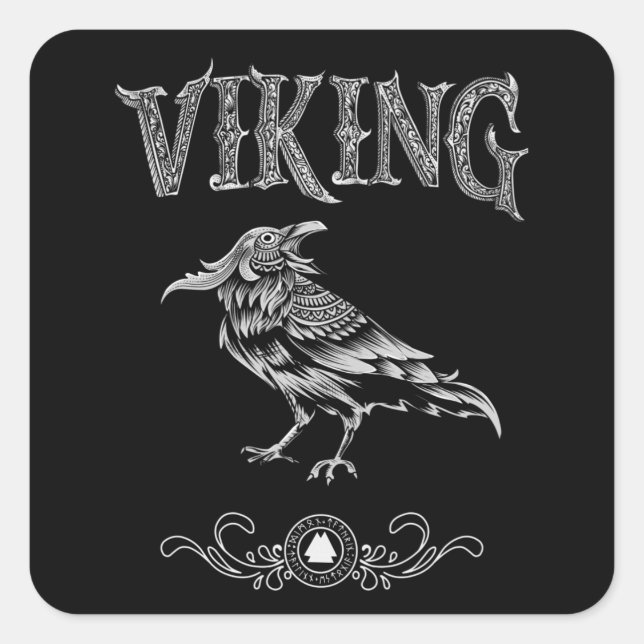 Viking Raven Bird Nordic Style Norseman Normandie Quadratischer Aufkleber (Vorderseite)