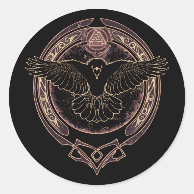 Viking Raven Munin und Valknut Classic Round Stick Runder Aufkleber (Vorderseite)
