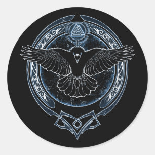 Viking Raven Munin und Valknut Runder Aufkleber