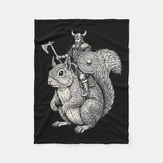 Viking Riding Squirrel Funny Warrior Art  Fleecedecke (Vorderseite)