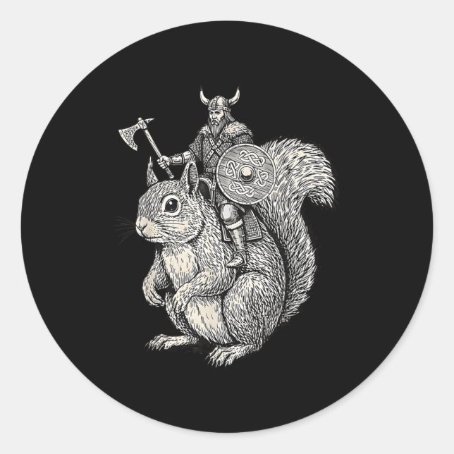 Viking Riding Squirrel Funny Warrior Art  Runder Aufkleber (Vorderseite)