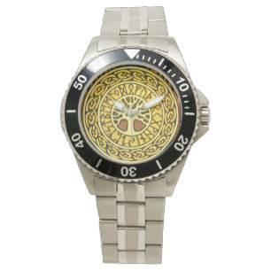 Viking-Runen mit Baum-Edelstahl-Uhr Armbanduhr