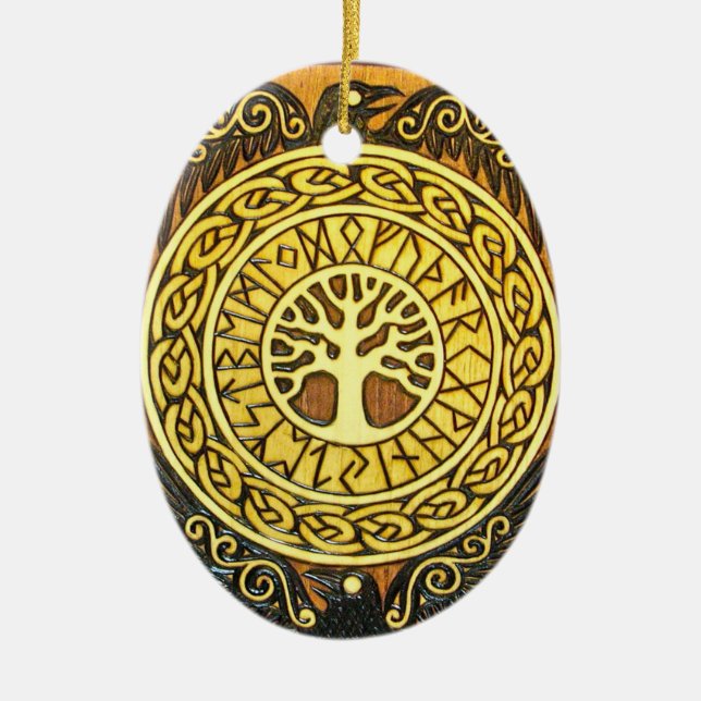 Viking-Runen mit Baum und Eagles-Verzierung Keramikornament (Vorne)