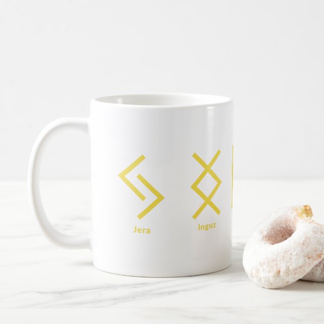 Viking Runes Norse Mythology Yellow Geometric Kaffeetasse (Mit Donut)