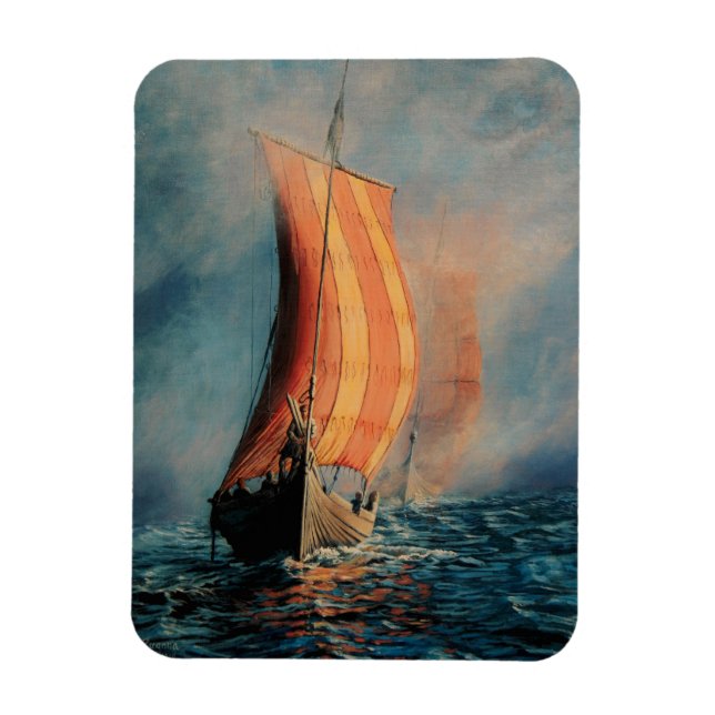 Viking Schiff, das in Nebel auf See/Ozean segelt,  Magnet (Vertikal)