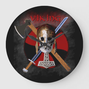 VIKING – Shield Skull Clock Große Wanduhr