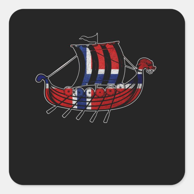 Viking Ship Gift Norwegen Valhalla Odin Skandinavi Quadratischer Aufkleber (Vorderseite)