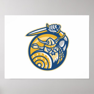 Viking-Skandinavier-Krieger mit Klinge und Schild