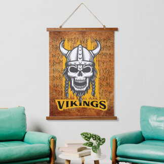 Viking Skeleton Hanging Tapestry Wandteppich Mit Holzrahmen