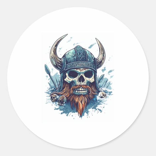 Viking Skull Berserker Runder Aufkleber (Vorderseite)