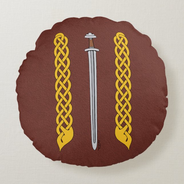 Viking Sword und Plaitwork Rundes Kissen (Vorderseite)