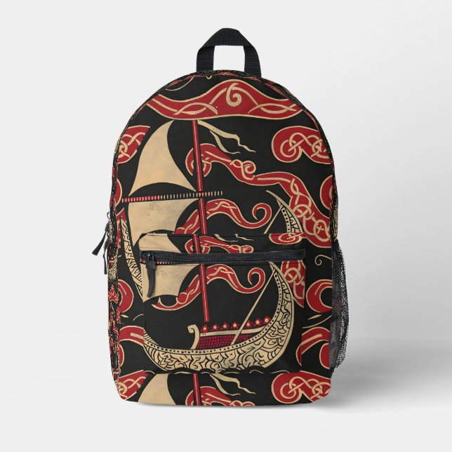 Viking Themed Longship Bedruckter Rucksack (Vorderseite)