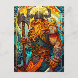 Viking Warrior mit Ax Norse Mythology Comic Postkarte