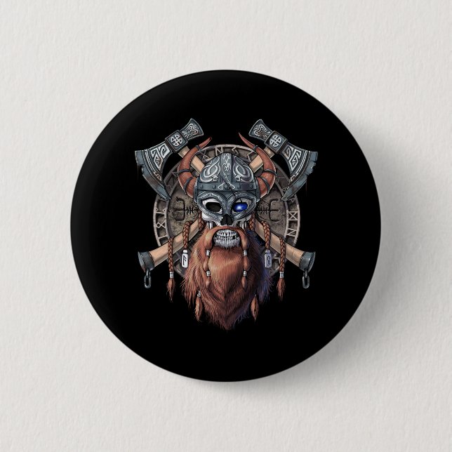 Viking Warrior Skull Button (Vorderseite)