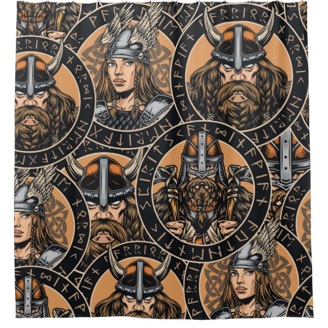 Viking Warriors: Vintages Muster Duschvorhang (Vorderseite)