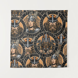 Viking Warriors: Vintages Muster Wandteppich