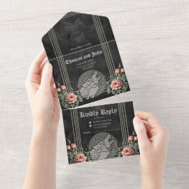 Viking Wolf & Rose. Ein stilisierter Wolfskopf All In One Einladung