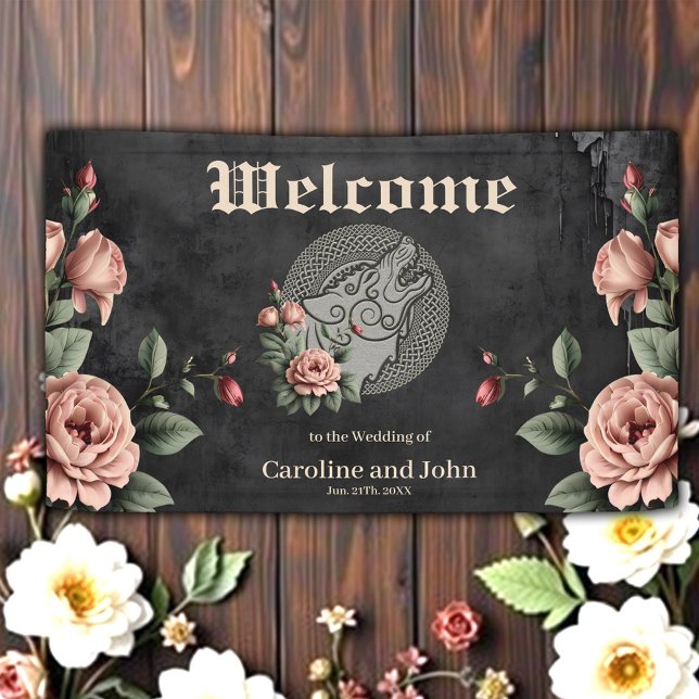 Viking Wolf & Rose. Ein stilisierter Wolfskopf, Banner (Von Creator hochgeladen)