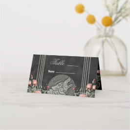 Viking Wolf & Rose. Ein stilisierter Wolfskopf Platzkarte