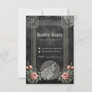 Viking Wolf & Rose. Ein stilisierter Wolfskopf, RSVP Karte