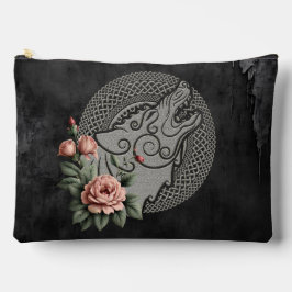 Viking Wolf & Rose. Ein stilisierter Wolfskopf Zubehörtasche