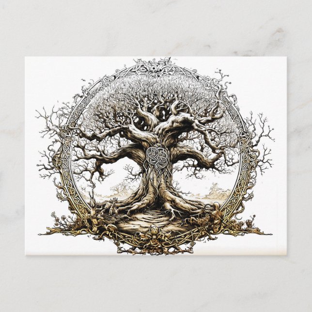 VikingSketch Pen Drawing of a Norse Yggdrasil tree Postkarte (Vorderseite)