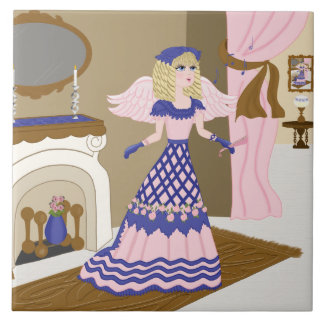 Viktorianisch Angel Blau und Rosa Gesang am Kamin Fliese