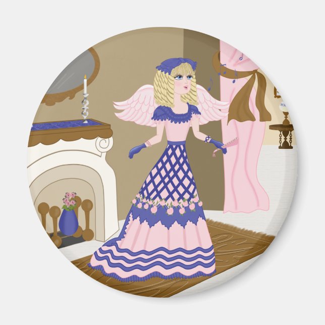 Viktorianisch Angel Blau und Rosa Gesang am Kamin Magnet (Vorne)