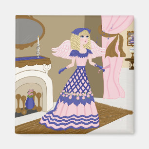 Viktorianisch Angel Blau und Rosa Gesang am Kamin Magnet