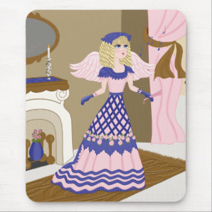 Viktorianisch Angel Blau und Rosa Gesang am Kamin Mousepad