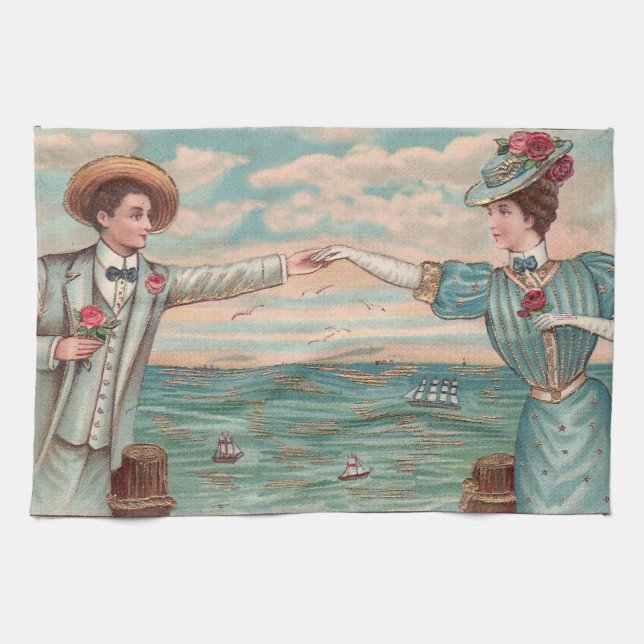 Viktorianisch Beach Liebe Dressy Ocean Wedple Geschirrtuch (Horizontal)