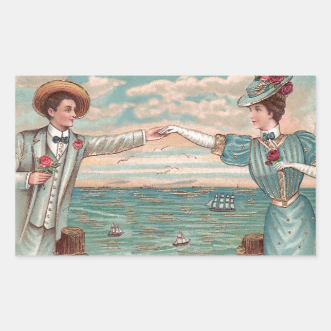 Viktorianisch Beach Liebe Dressy Ocean Wedple Rechteckiger Aufkleber (Vorderseite)