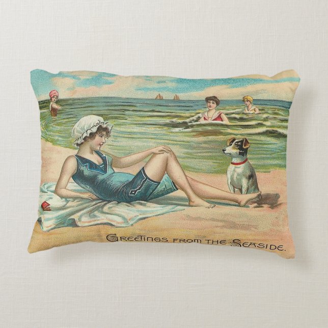 Viktorianisch Beach Swim Girl Ocean Sommerurlaub Dekokissen (Rückseite)