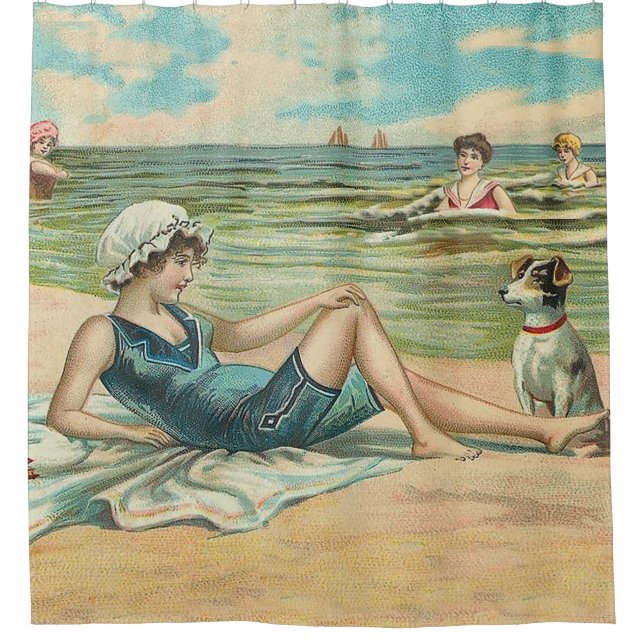 Viktorianisch Beach Swim Girl Ocean Sommerurlaub Duschvorhang (Vorderseite)
