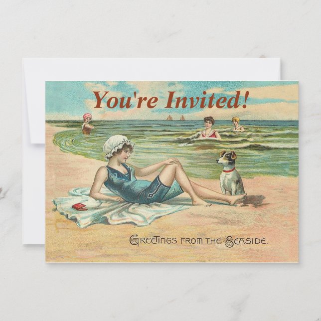 Viktorianisch Beach Swim Girl Ocean Sommerurlaub Einladung (Vorderseite)