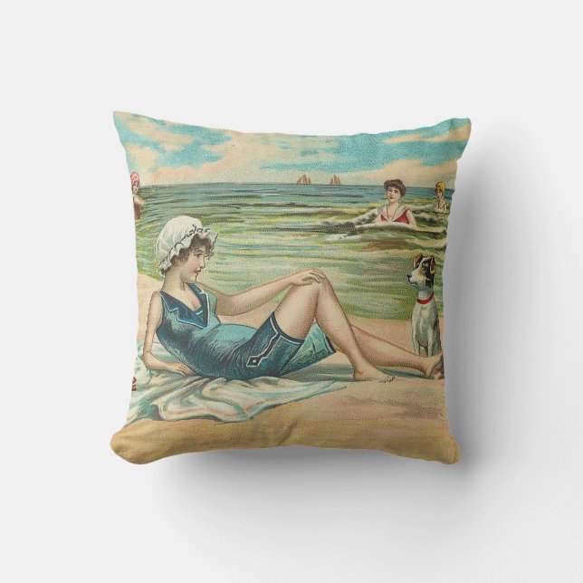 Viktorianisch Beach Swim Girl Ocean Sommerurlaub Kissen (Vorderseite)
