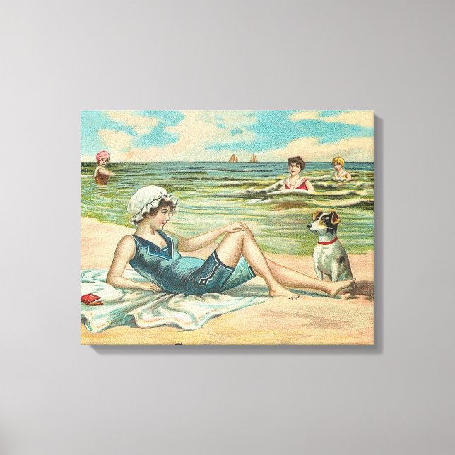 Viktorianisch Beach Swim Girl Ocean Sommerurlaub Leinwanddruck (Vorderseite)