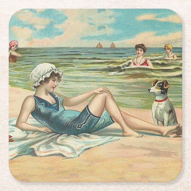 Viktorianisch Beach Swim Girl Ocean Sommerurlaub Rechteckiger Pappuntersetzer (Vorderseite)