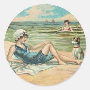 Viktorianisch Beach Swim Girl Ocean Sommerurlaub Runder Aufkleber