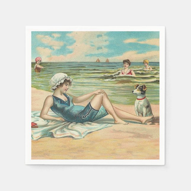 Viktorianisch Beach Swim Girl Ocean Sommerurlaub Serviette (Vorderseite)