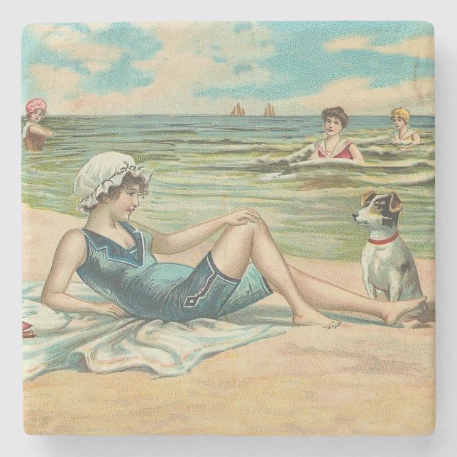 Viktorianisch Beach Swim Girl Ocean Sommerurlaub Steinuntersetzer (Vorderseite)