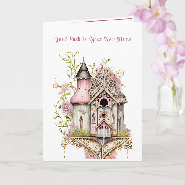 Viktorianisch Birdhouse Viel Glück New Zuhause Karte (Orchidee)