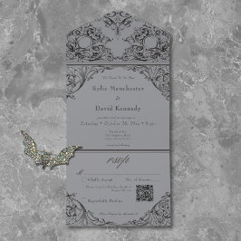 Viktorianisch bis zum Tod Schwarz/Grau Hochzeit QR All In One Einladung