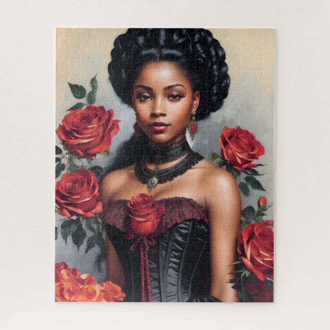 Viktorianisch Black Girl Rote Rosen Goth Portrait (Vertikal)