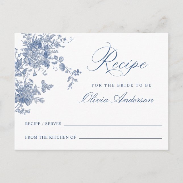 Viktorianisch Blue Floral Brautparty Rezept Card Postkarte (Vorderseite)