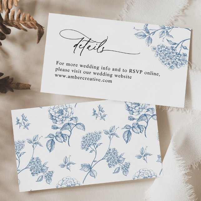 Viktorianisch Blue Floral Calligraphy Details Card Visitenkarte (Von Creator hochgeladen)